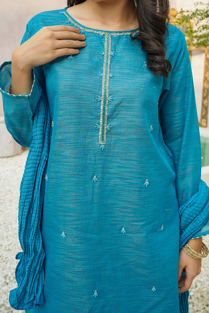 Multi Yarn Cotton Hand Adda Work 3 Pc Suit - Wear Ochre