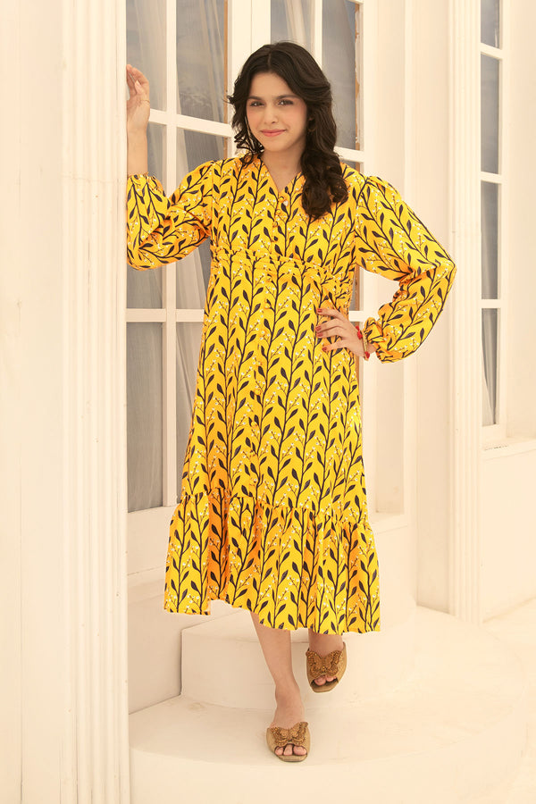 Herringbone Digital Printed Dress - Wear Ochre