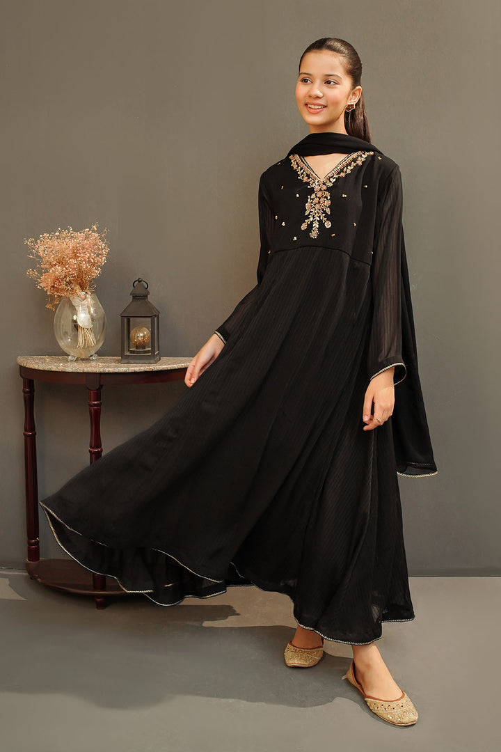 Chiffon Hand Adda Work 3 Pc Suit - Wear Ochre
