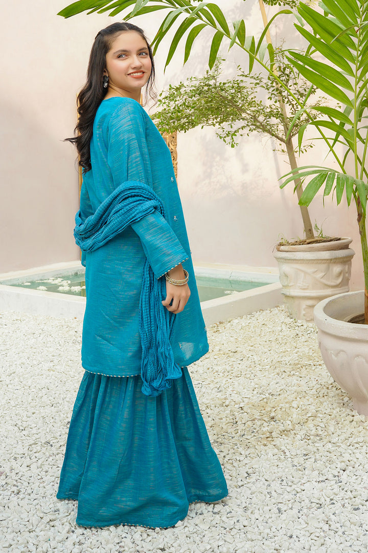 Multi Yarn Cotton Hand Adda Work 3 Pc Suit - Wear Ochre