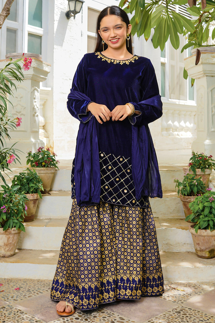 Velvet Hand Adda Work 3 Pc Suit - Wear Ochre