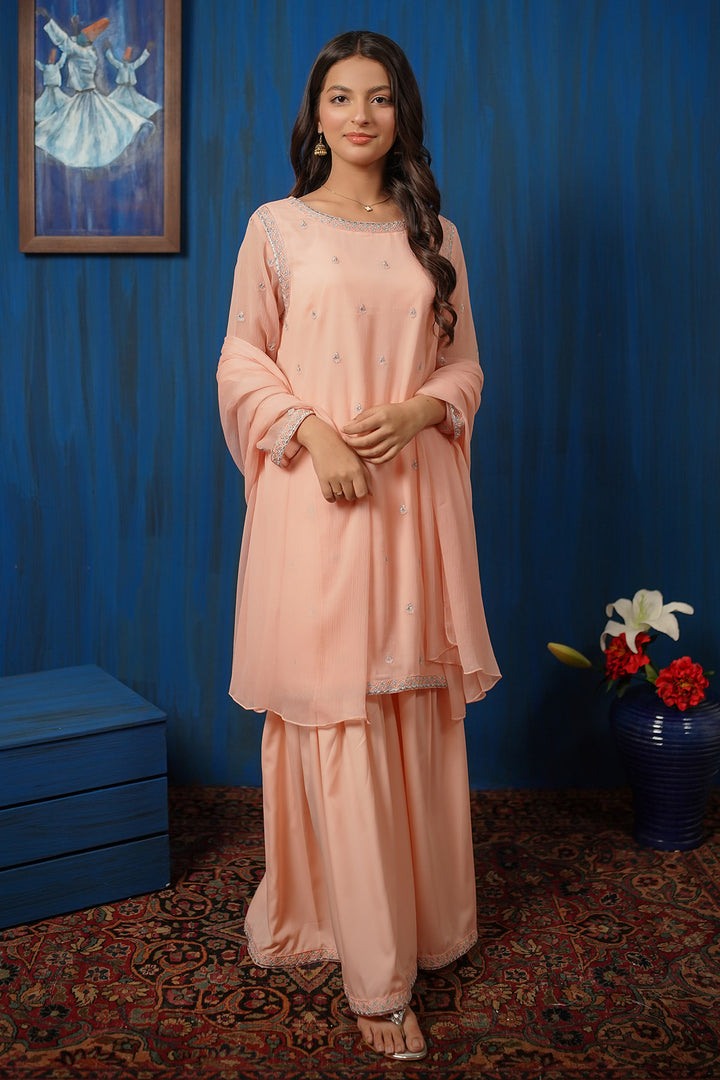 Chiffon Embroidered 3 Pc Suit - Wear Ochre
