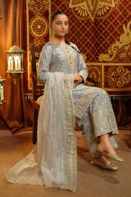Best Cotton Silk Embellished 3 Pc Suit - Wear Ochre -