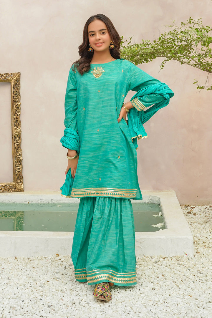 Multi Yarn Cotton Hand Adda Work 3 Pc Suit - Wear Ochre