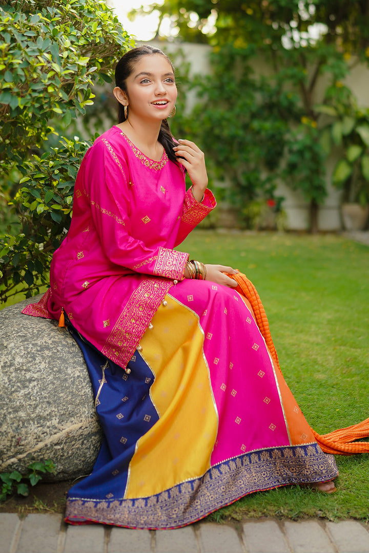 Cotton Silk Hand Adda Work 3 Pc Suit - Wear Ochre