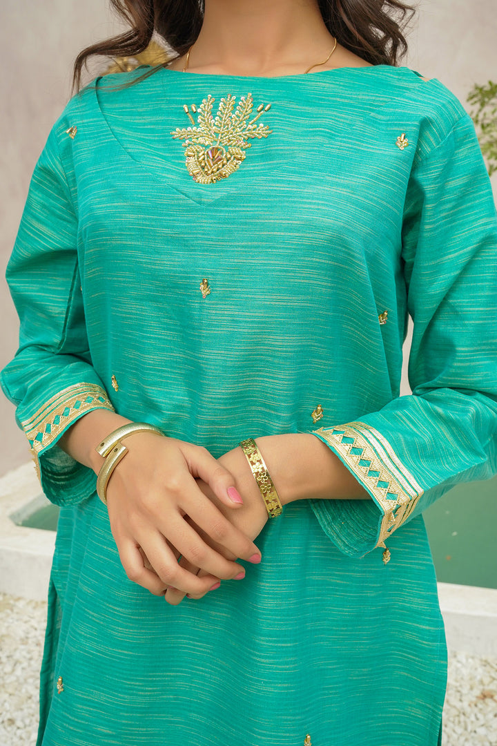 Multi Yarn Cotton Hand Adda Work 3 Pc Suit - Wear Ochre