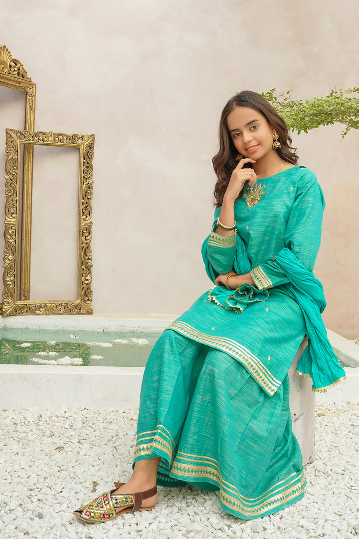 Multi Yarn Cotton Hand Adda Work 3 Pc Suit - Wear Ochre