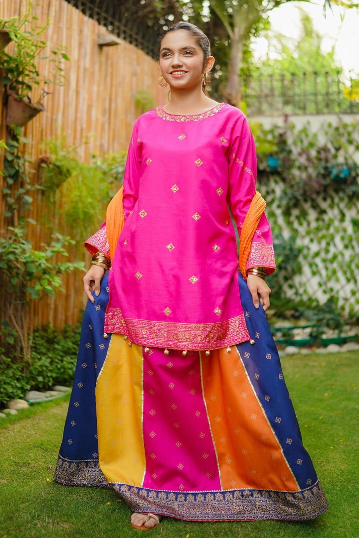 Cotton Silk Hand Adda Work 3 Pc Suit - Wear Ochre