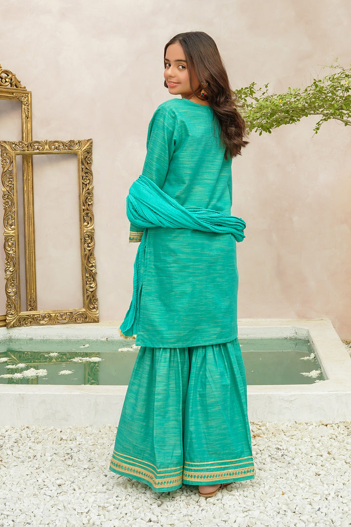 Multi Yarn Cotton Hand Adda Work 3 Pc Suit - Wear Ochre