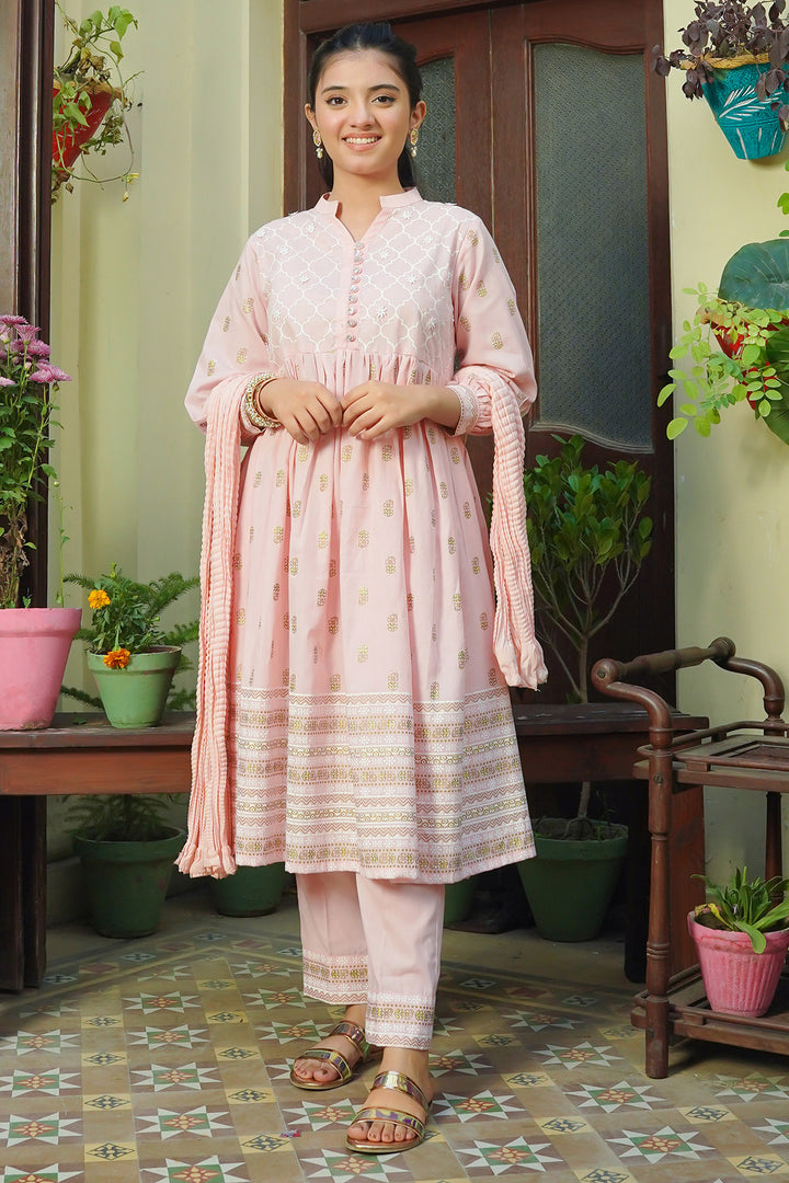 Cotton Printed 3 Pc Suit - Wear Ochre