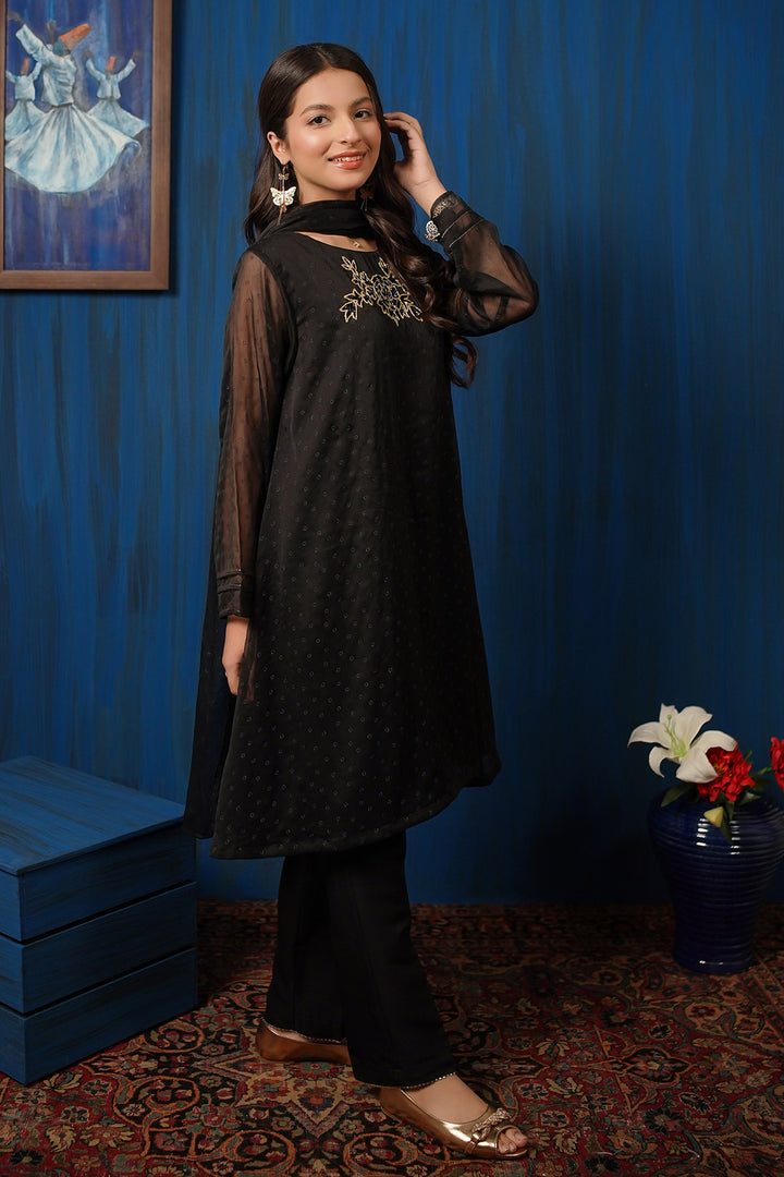 Chiffon Hand Adda Work 3 Pc Suit - Wear Ochre