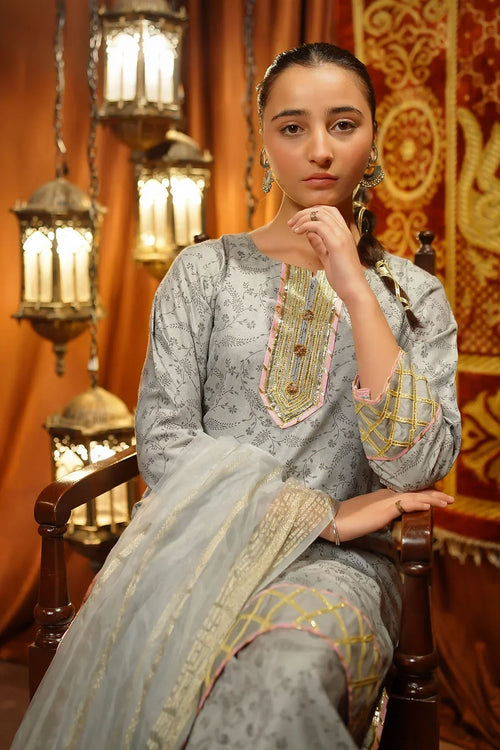Best Cotton Silk Embellished 3 Pc Suit - Wear Ochre -