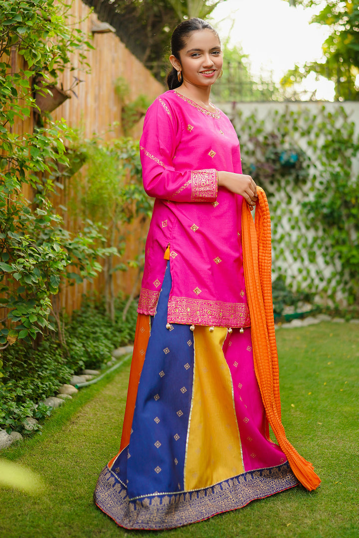 Cotton Silk Hand Adda Work 3 Pc Suit - Wear Ochre