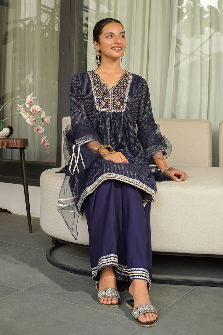 Zari Jacquard Hand Adda Work 3 Pc Suit - Wear Ochre