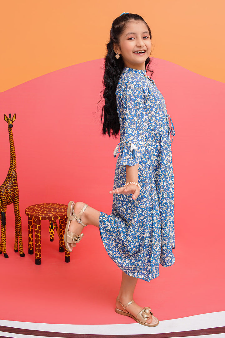 Printed Georgette Full Length Dress - Wear Ochre