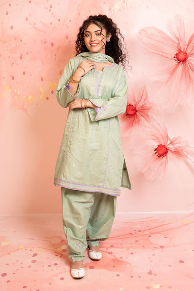 Cotton Embroidered 3 Pc Suit