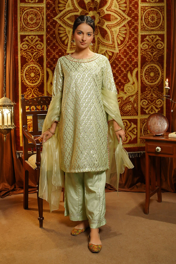 Viscose Jacquard Hand Adda Work 3 Pc  Suit