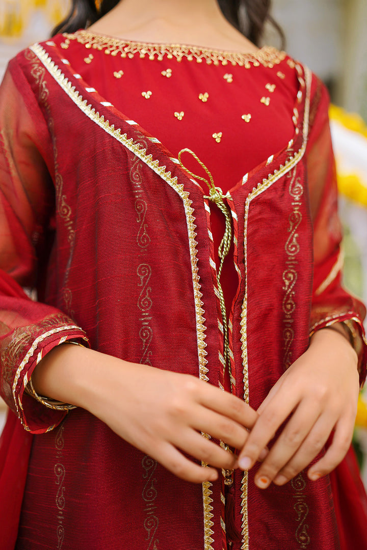 Khaddi Net Hand Adda Work 3 Pc Suit - Wear Ochre
