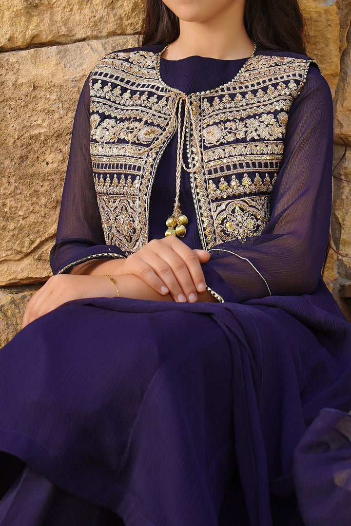 Chiffon Embroidered 3 Pc Suit - Wear Ochre