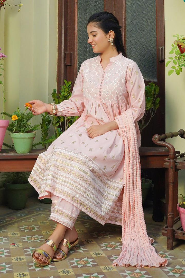 Cotton Printed 3 Pc Suit - Wear Ochre