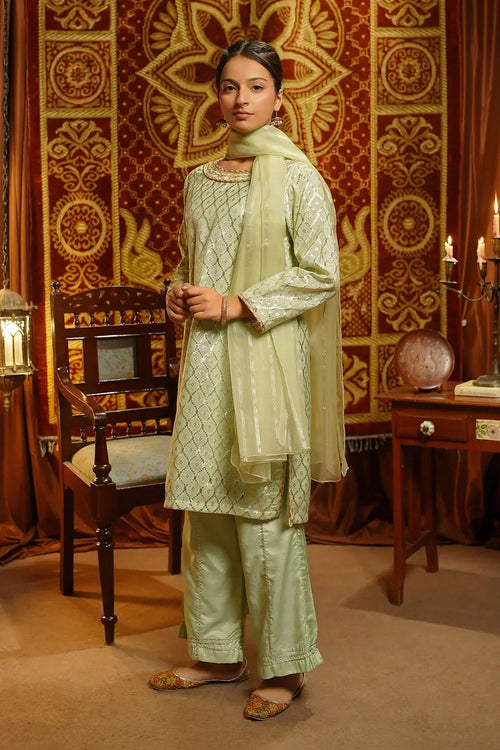 Best Viscose Jacquard Hand Adda Work 3 Pc Suit - Wear Ochre -