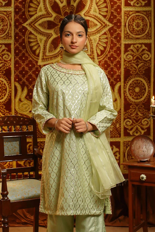 Best Viscose Jacquard Hand Adda Work 3 Pc Suit - Wear Ochre -