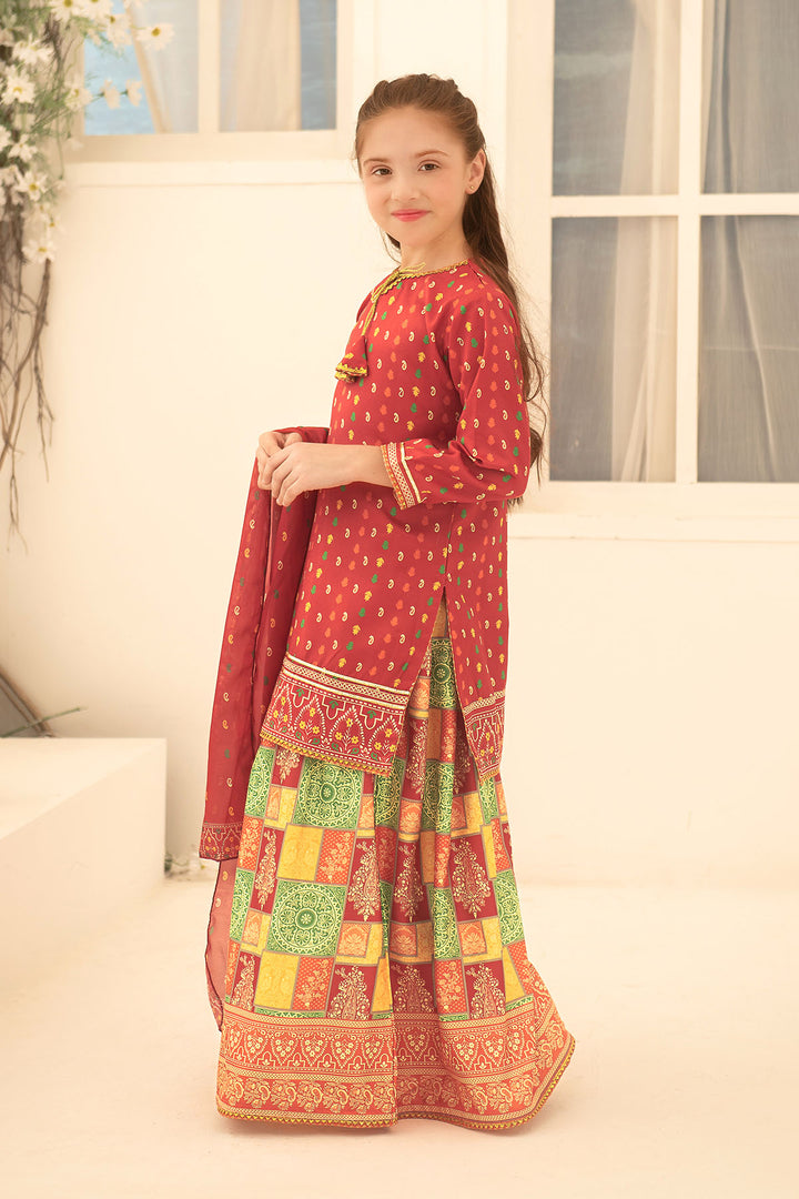 Herringbone Digital Printed 3 Pc Suit - Wear Ochre