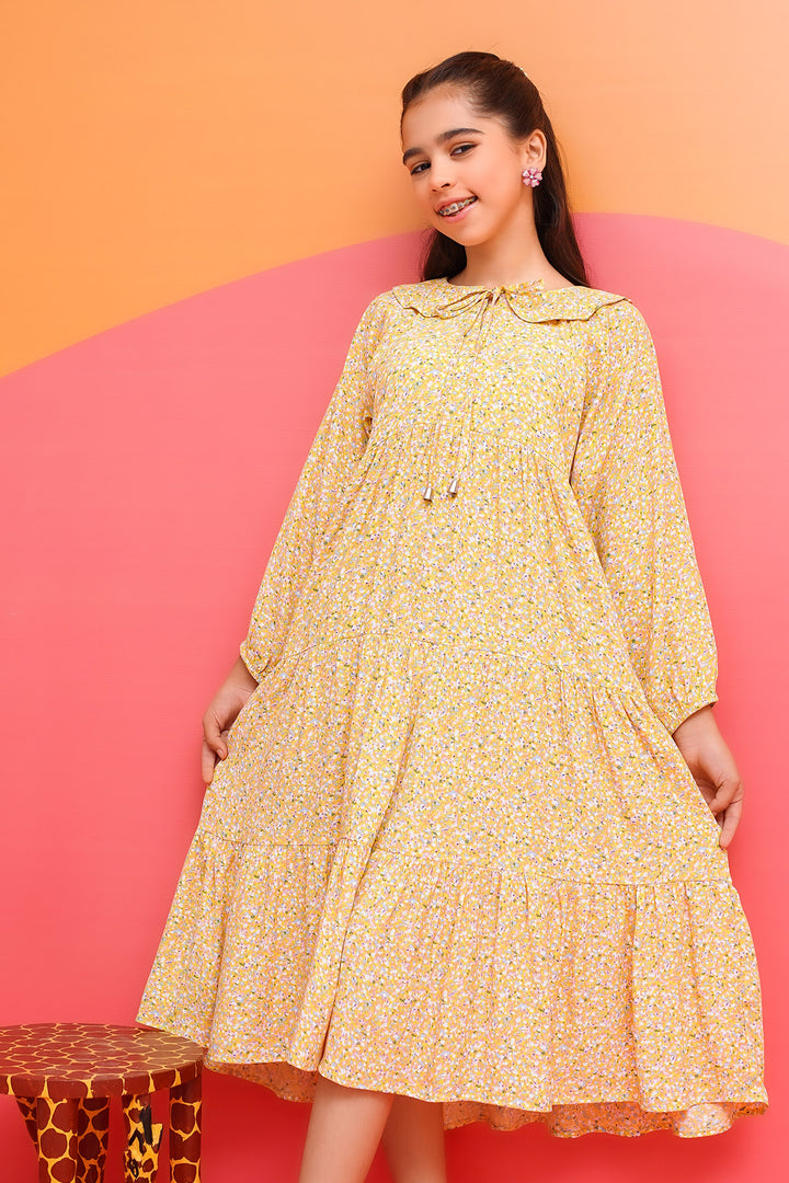Printed Georgette Full Length Dress - Wear Ochre