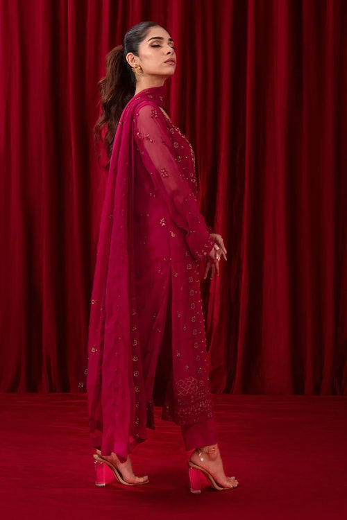 Best Chiffon Adda + Embroidered 3 Pc Suit - Wear Ochre -