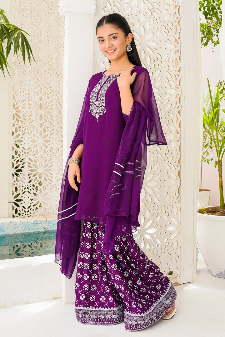 Chiffon Hand Adda Work 3 Pc Suit - Wear Ochre
