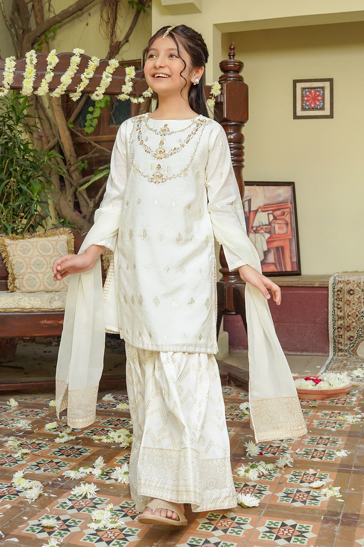 Cotton Jacquard Hand Adda Work 3 Pc Suit - Wear Ochre