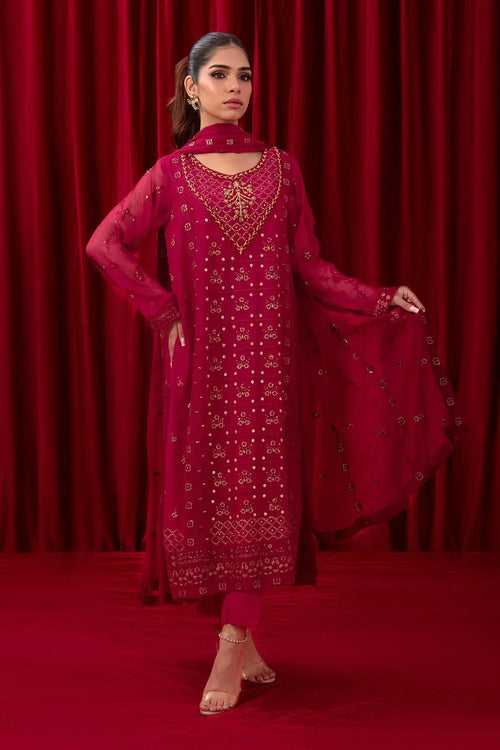 Best Chiffon Adda + Embroidered 3 Pc Suit - Wear Ochre -