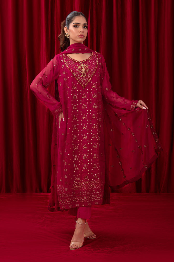 Chiffon Adda + Embroidered 3 Pc Suit - Wear Ochre