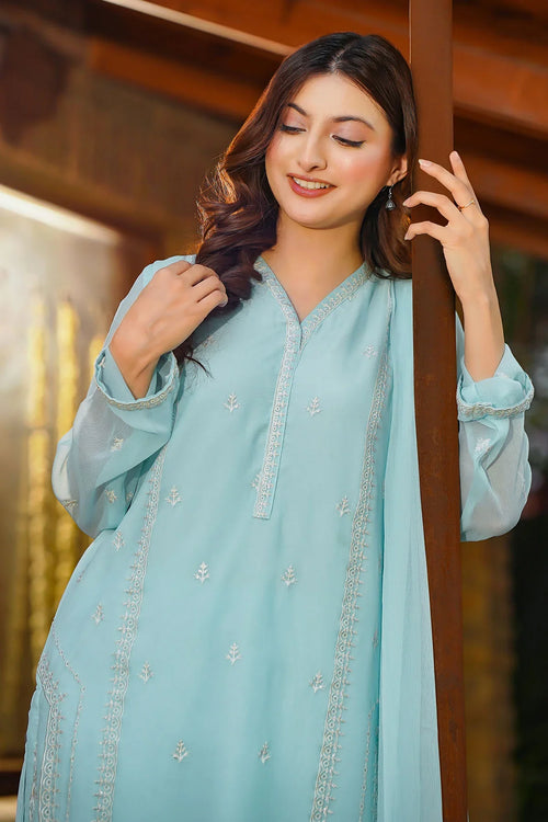 Best Women's Chiffon Embroidered 3 Pc Suit - Wear Ochre -