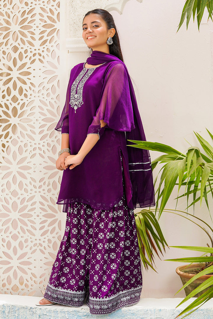 Chiffon Hand Adda Work 3 Pc Suit - Wear Ochre
