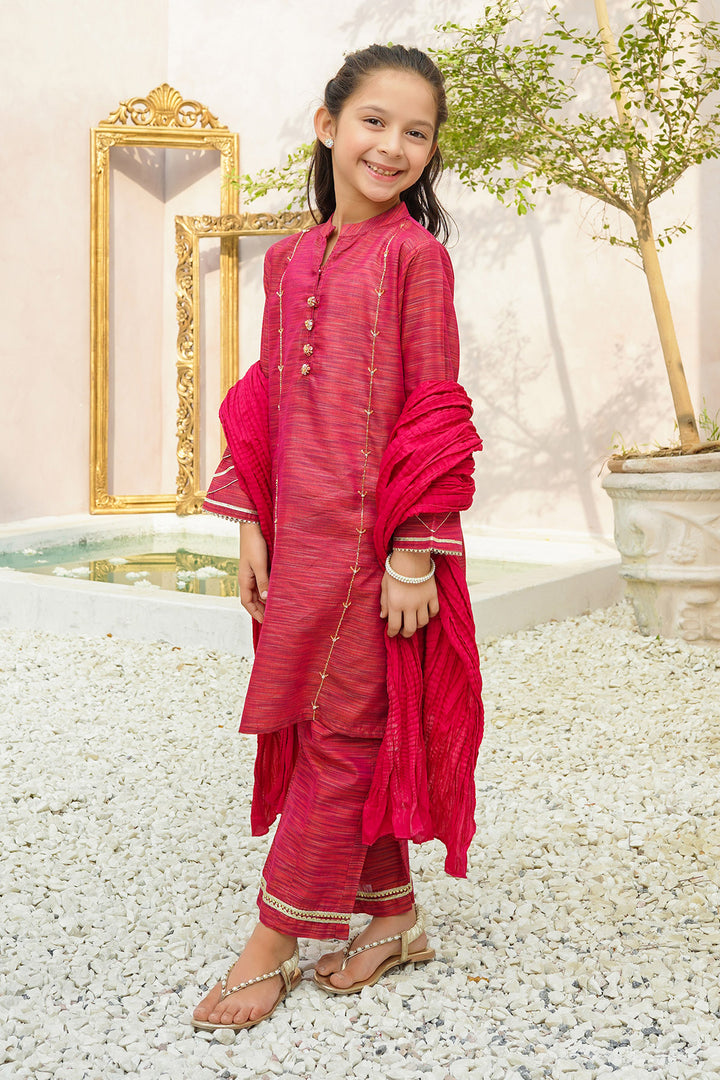 Multi Yarn Cotton Hand Adda Work 3 Pc Suit - Wear Ochre