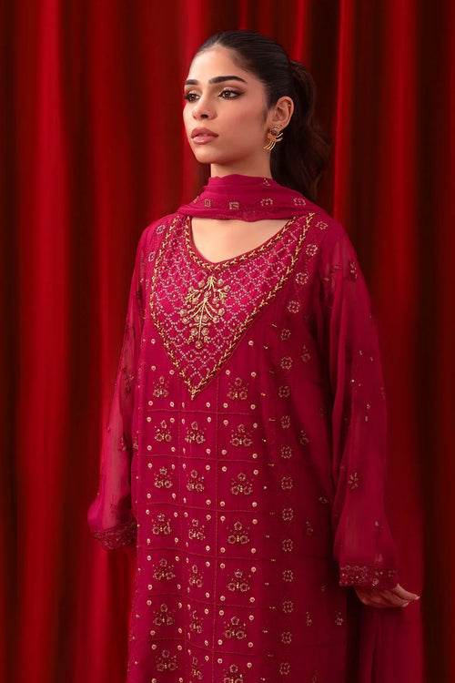 Best Chiffon Adda + Embroidered 3 Pc Suit - Wear Ochre -