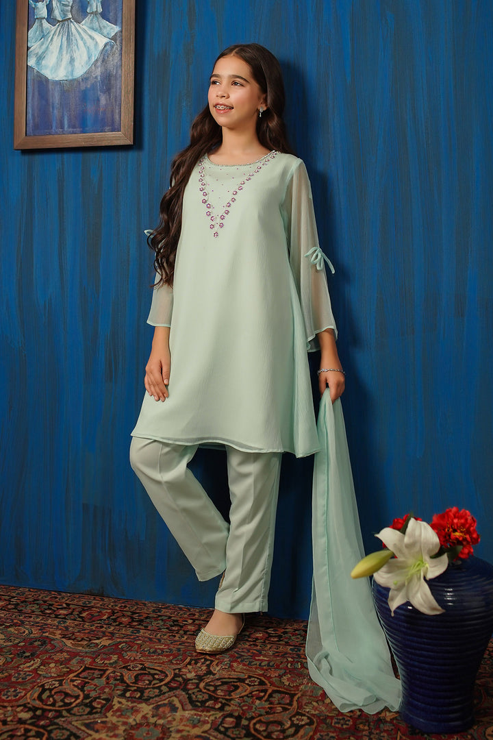 Chiffon Hand Adda Work 3 Pc Suit - Wear Ochre