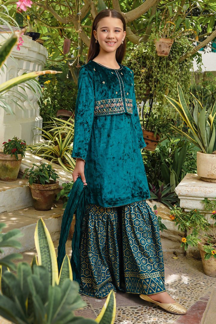 Velvet Hand Adda Work 3 Pc Suit - Wear Ochre