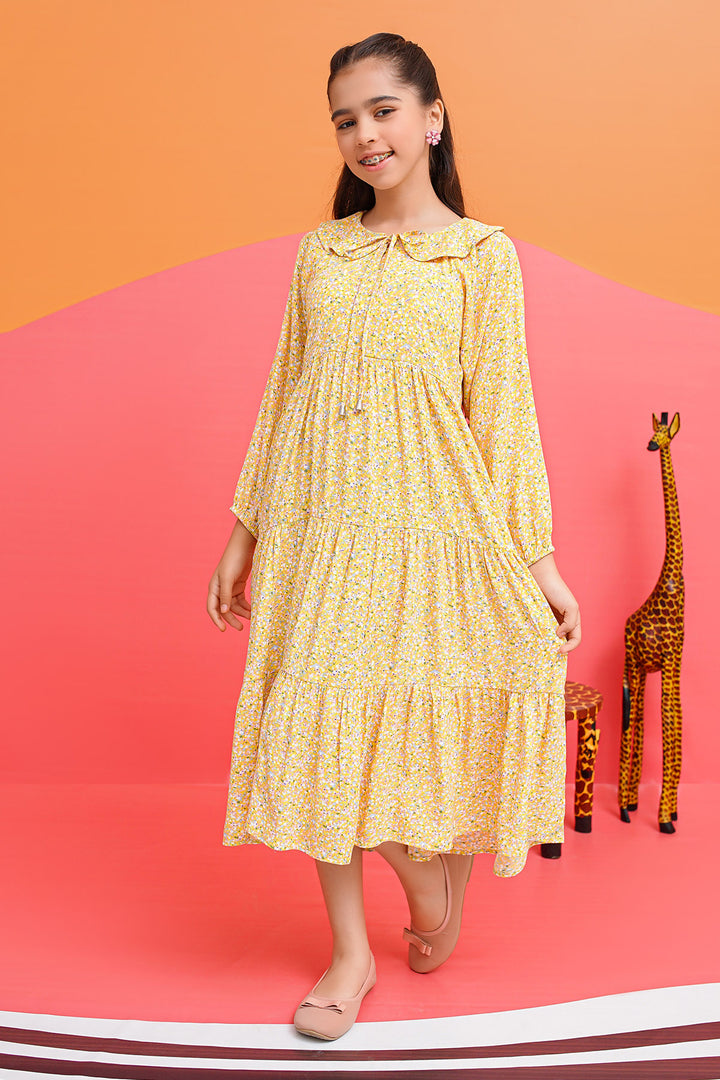 Printed Georgette Full Length Dress - Wear Ochre