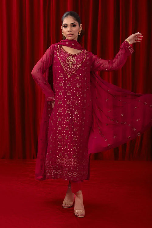 Best Chiffon Adda + Embroidered 3 Pc Suit - Wear Ochre -