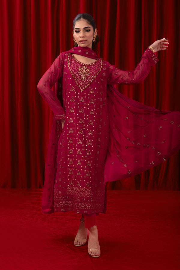 Chiffon Adda + Embroidered 3 Pc Suit