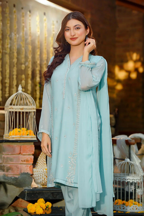 Best Women's Chiffon Embroidered 3 Pc Suit - Wear Ochre -