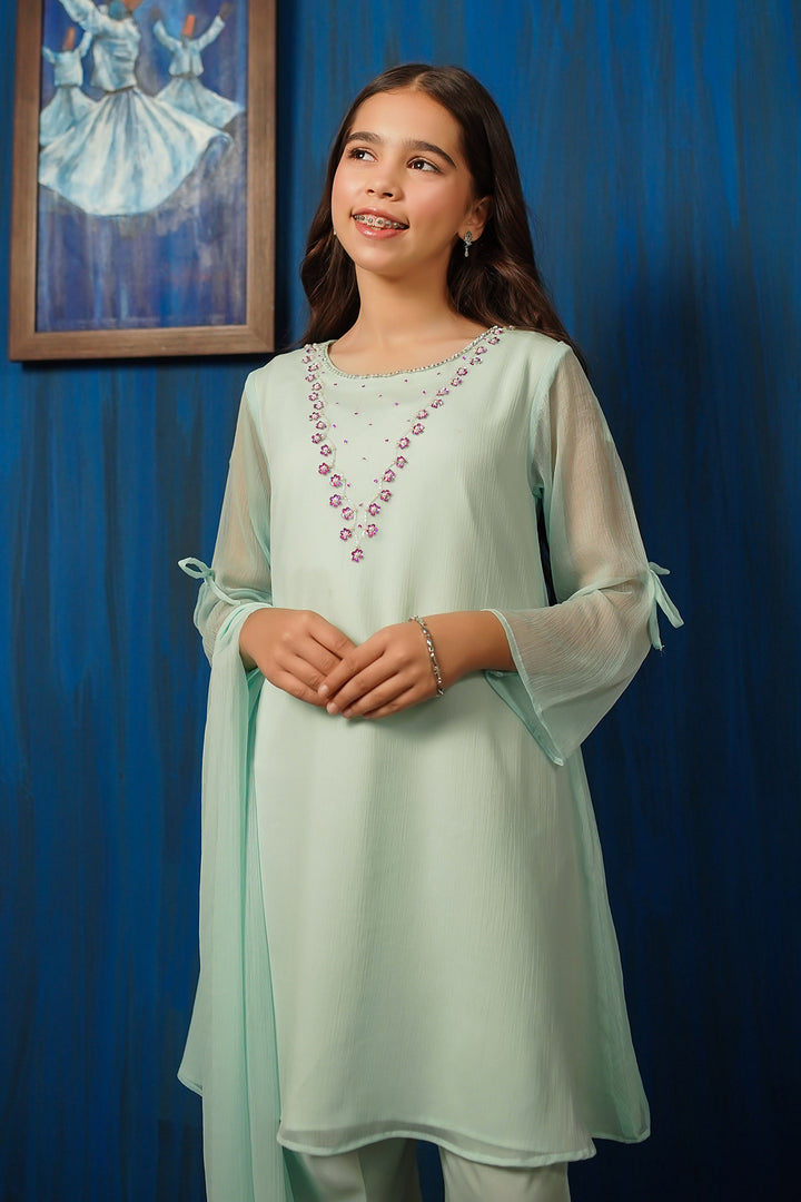 Chiffon Hand Adda Work 3 Pc Suit - Wear Ochre