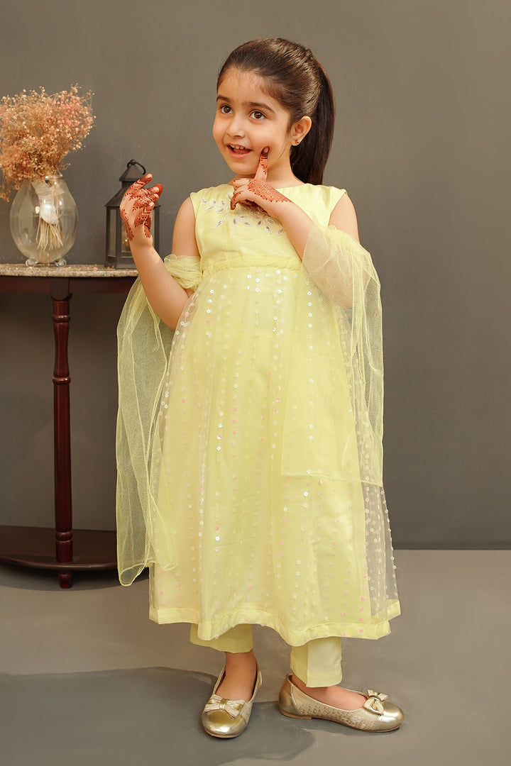 Sequence Net Hand Adda Work 3 Pc Suit - Wear Ochre