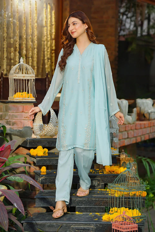 Best Women's Chiffon Embroidered 3 Pc Suit - Wear Ochre -