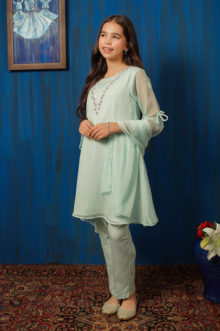 Chiffon Hand Adda Work 3 Pc Suit - Wear Ochre