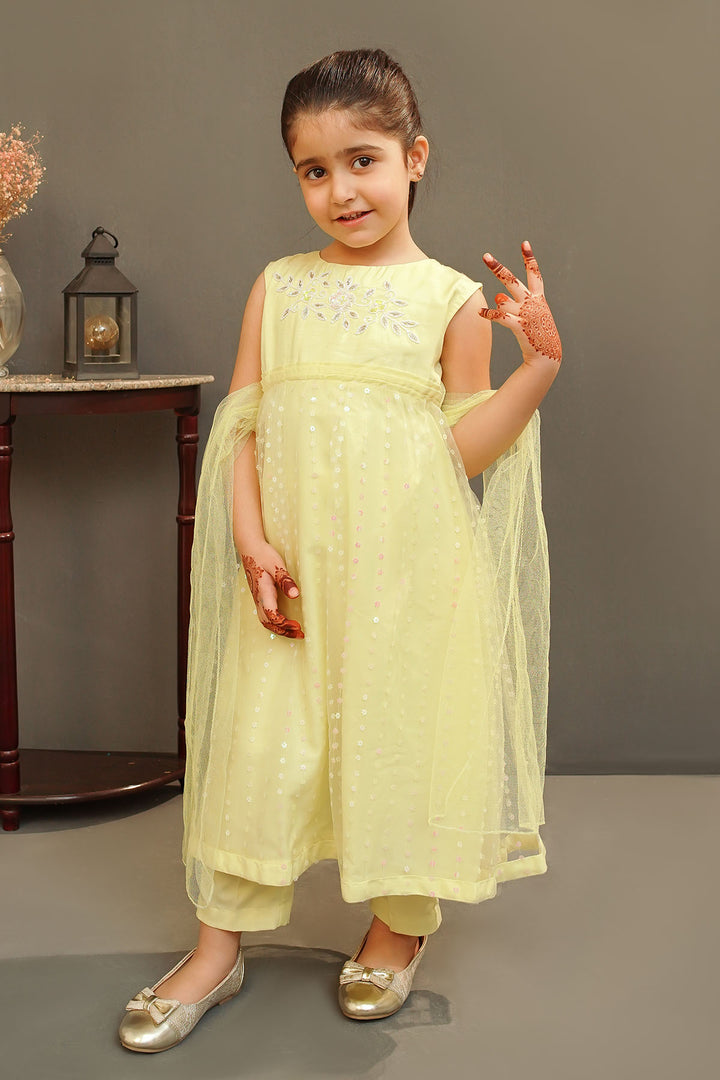 Sequence Net Hand Adda Work 3 Pc Suit - Wear Ochre
