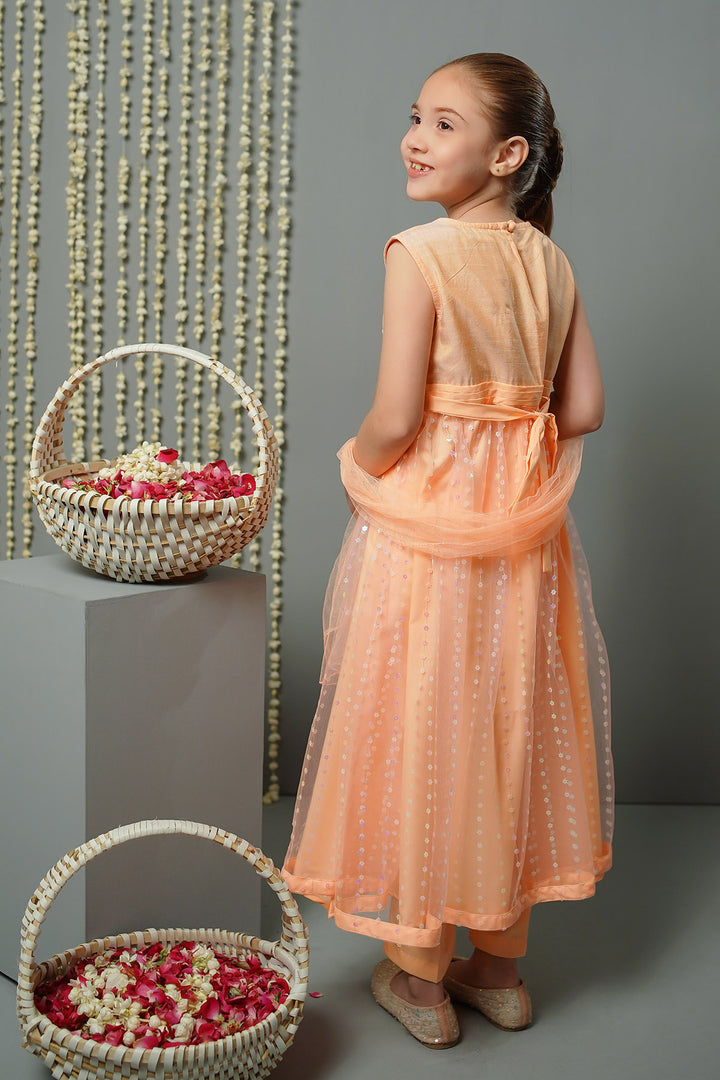 Sequence Net Hand Adda Work 3 Pc Suit - Wear Ochre
