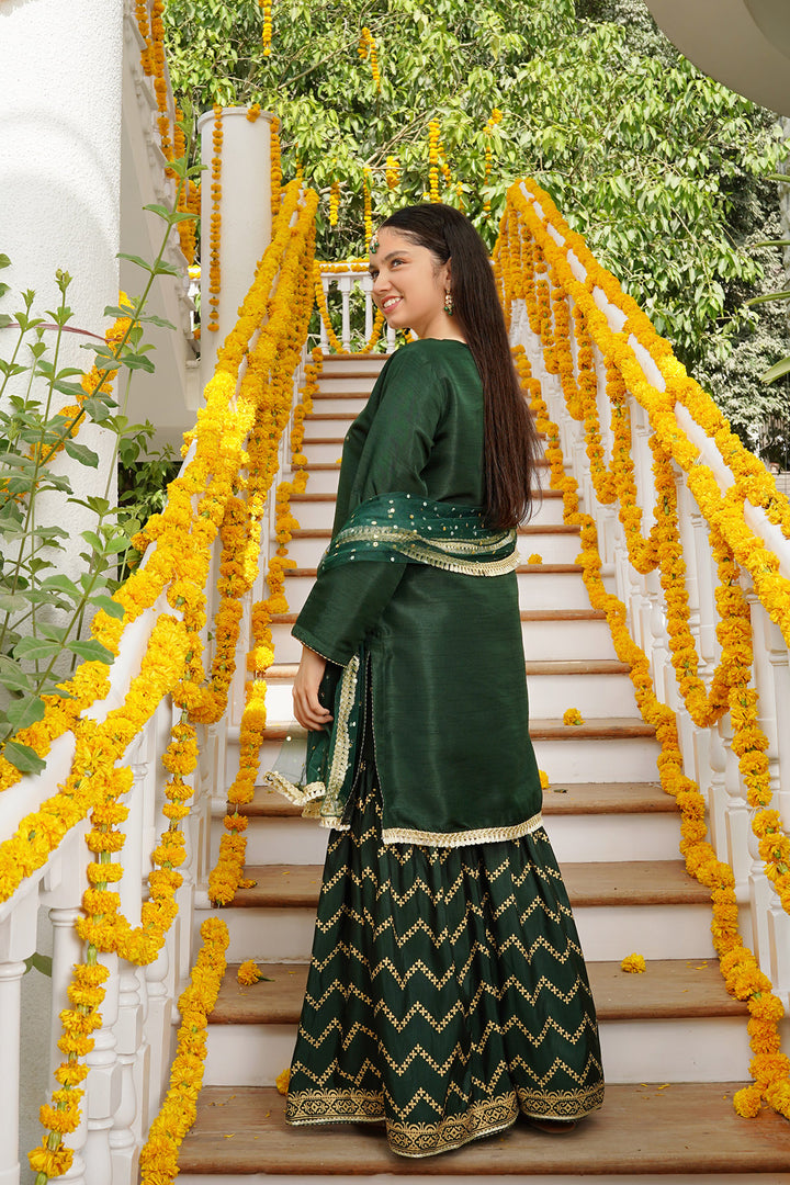 Raw Silk Hand Adda Work 3 Pc Suit - Wear Ochre